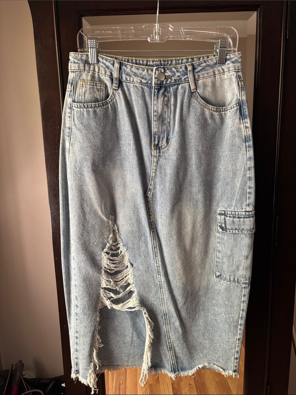 Women’s Distressed Light Wash Denim Skirt - Light Blue